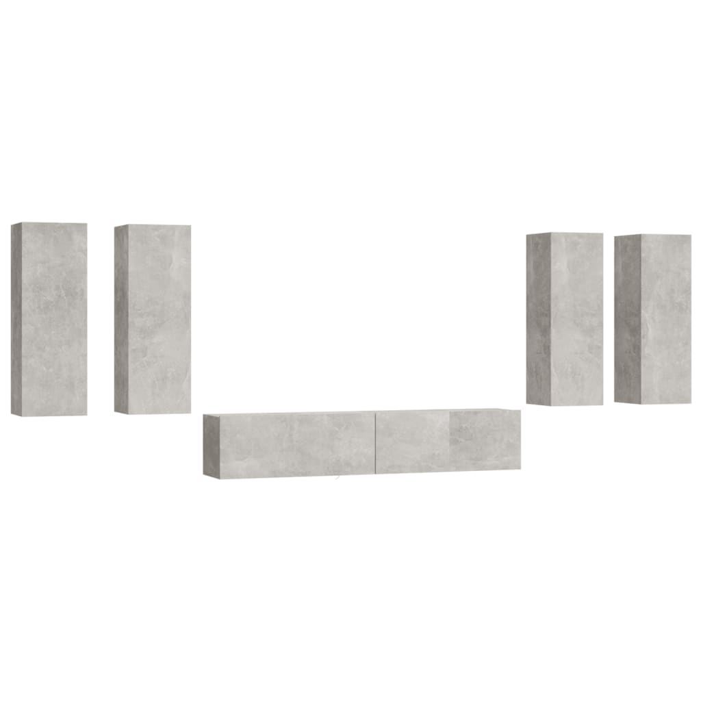 Ensemble de meubles TV 6 pièces en béton gris à base de bois