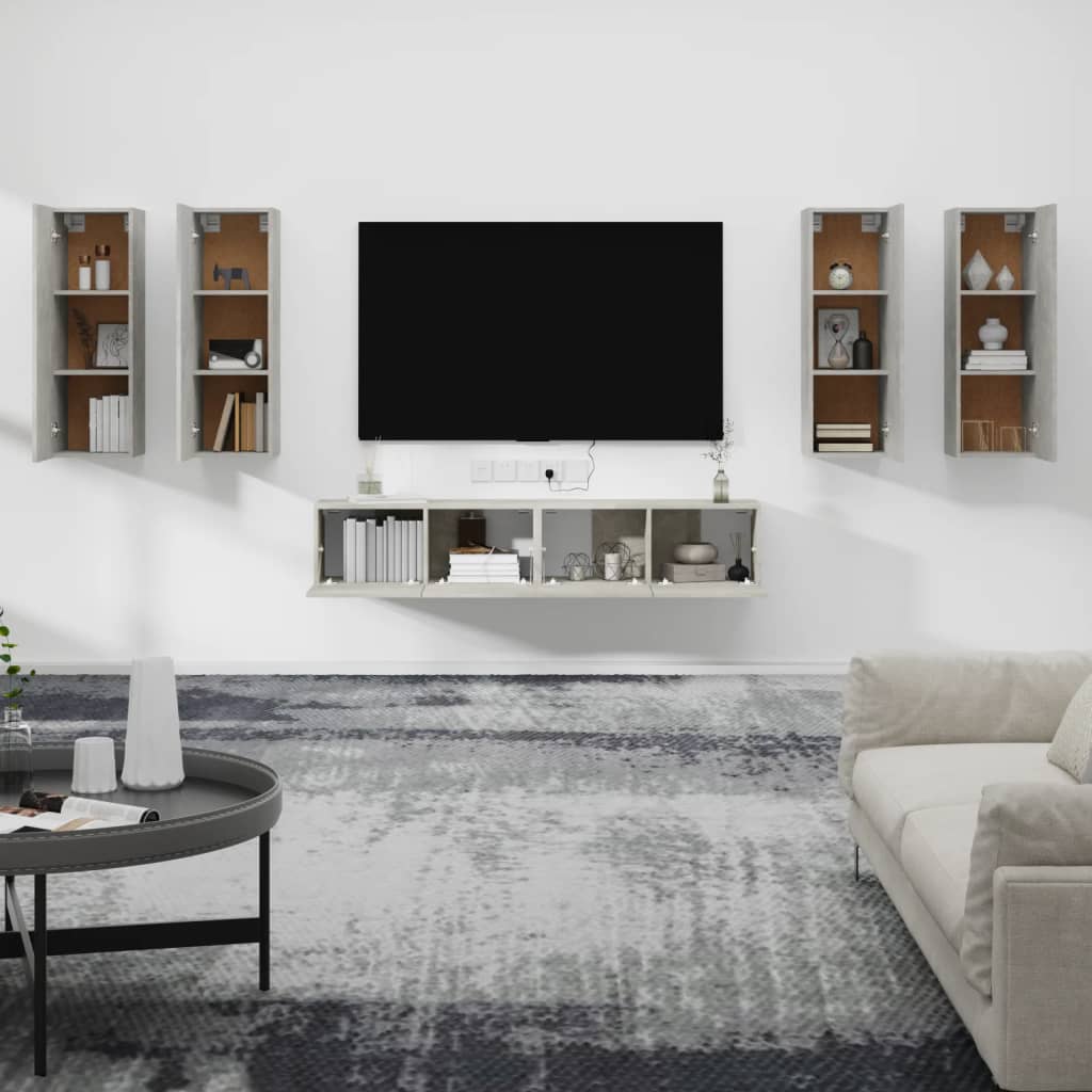 Ensemble de meubles TV 6 pièces en béton gris à base de bois