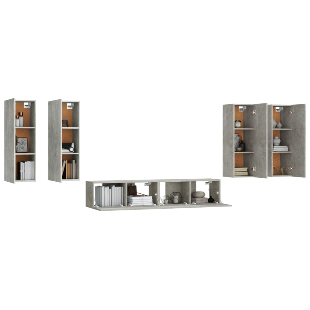 Ensemble de meubles TV 6 pièces en béton gris à base de bois