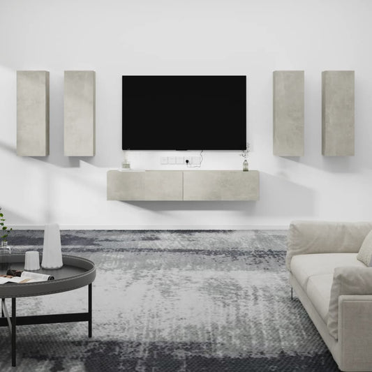 Ensemble de meubles TV 6 pièces en béton gris à base de bois
