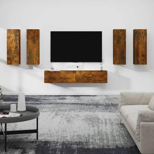Ensemble de meubles TV 6 pièces en bois de chêne fumé