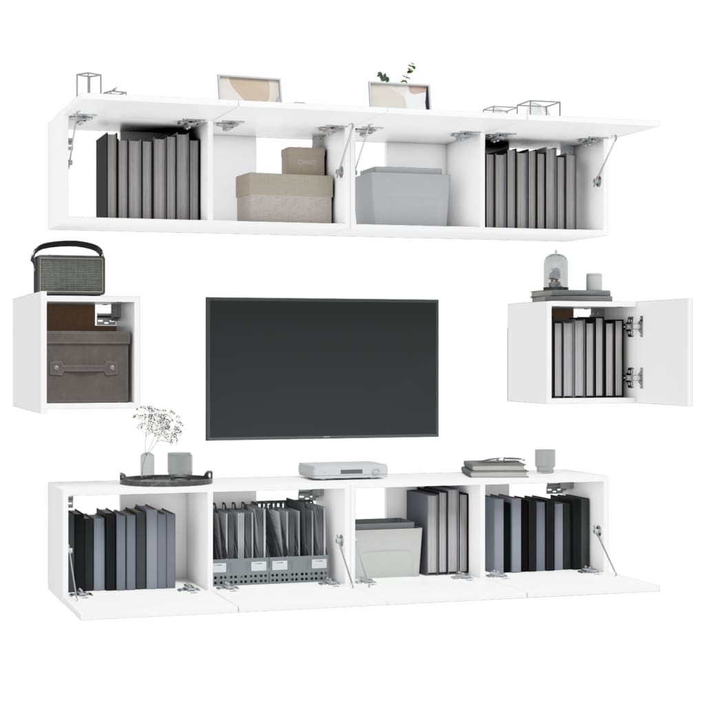 Ensemble de meubles TV 6 pièces en bois blanc