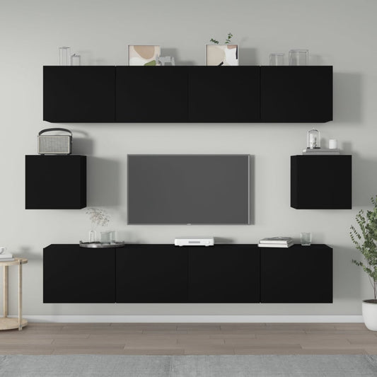 Ensemble de meubles TV 6 pièces, matériau à base de bois noir