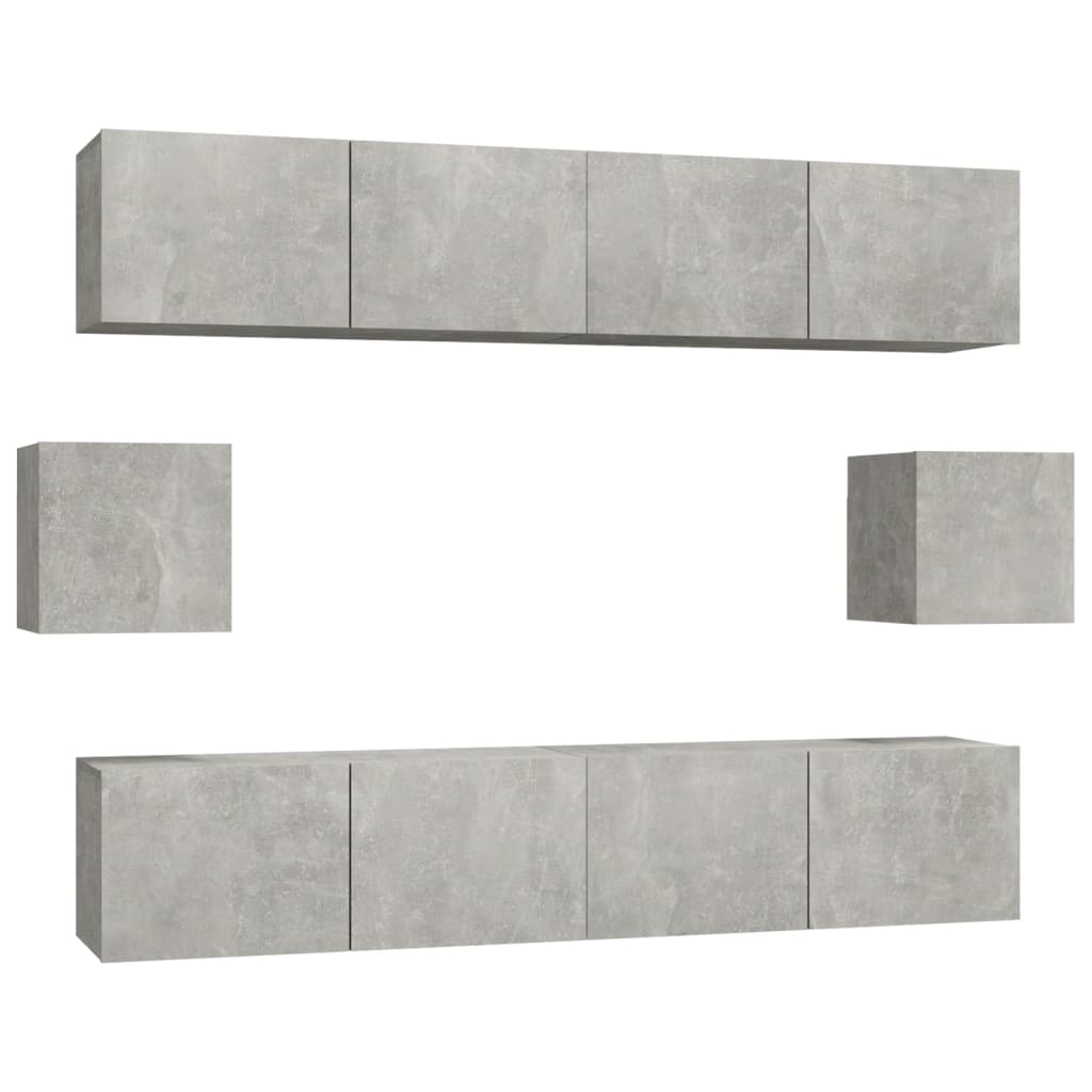 Ensemble de meubles TV 6 pièces en béton gris à base de bois