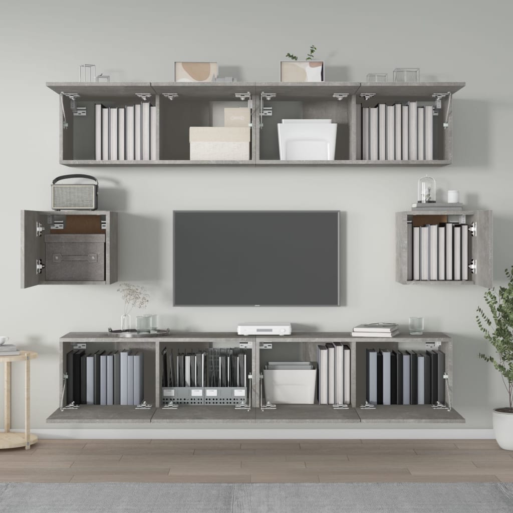Ensemble de meubles TV 6 pièces en béton gris à base de bois