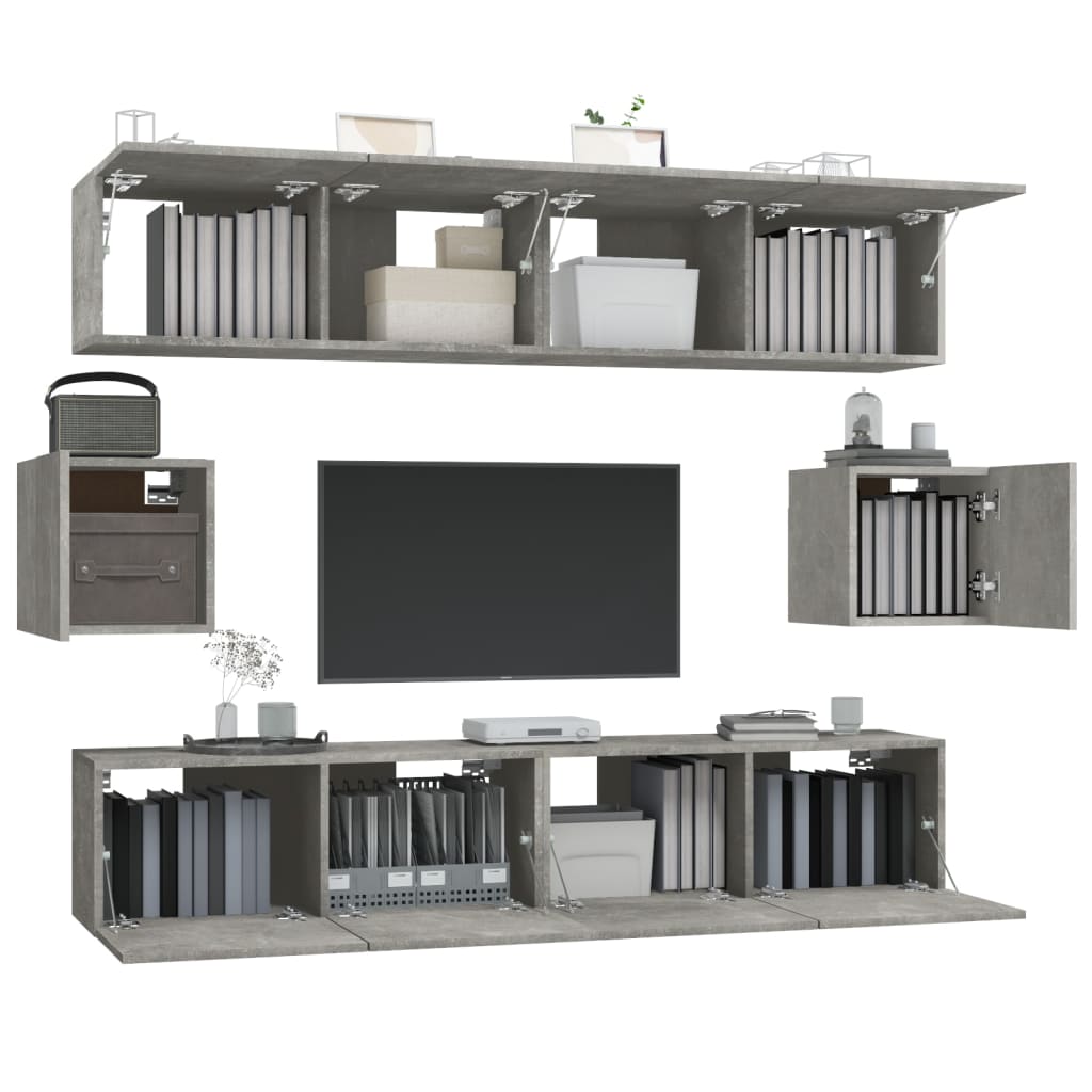 Ensemble de meubles TV 6 pièces en béton gris à base de bois