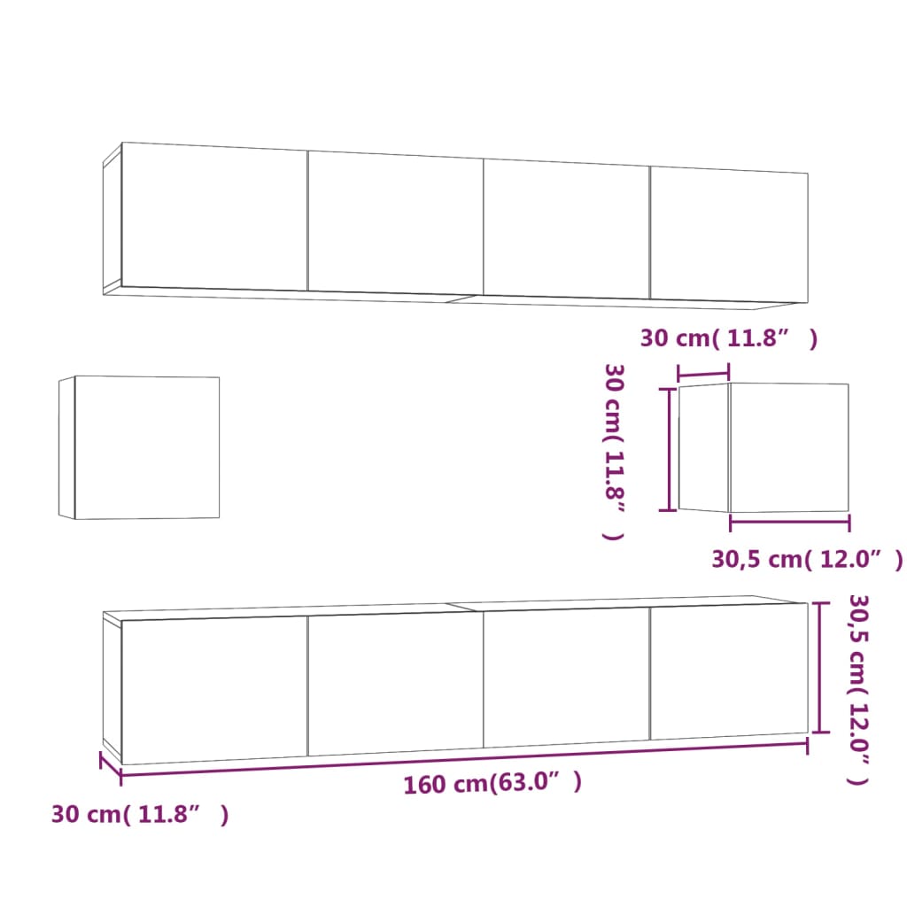 Ensemble de meubles TV 6 pièces en béton gris à base de bois
