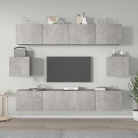 Ensemble de meubles TV 6 pièces en béton gris à base de bois