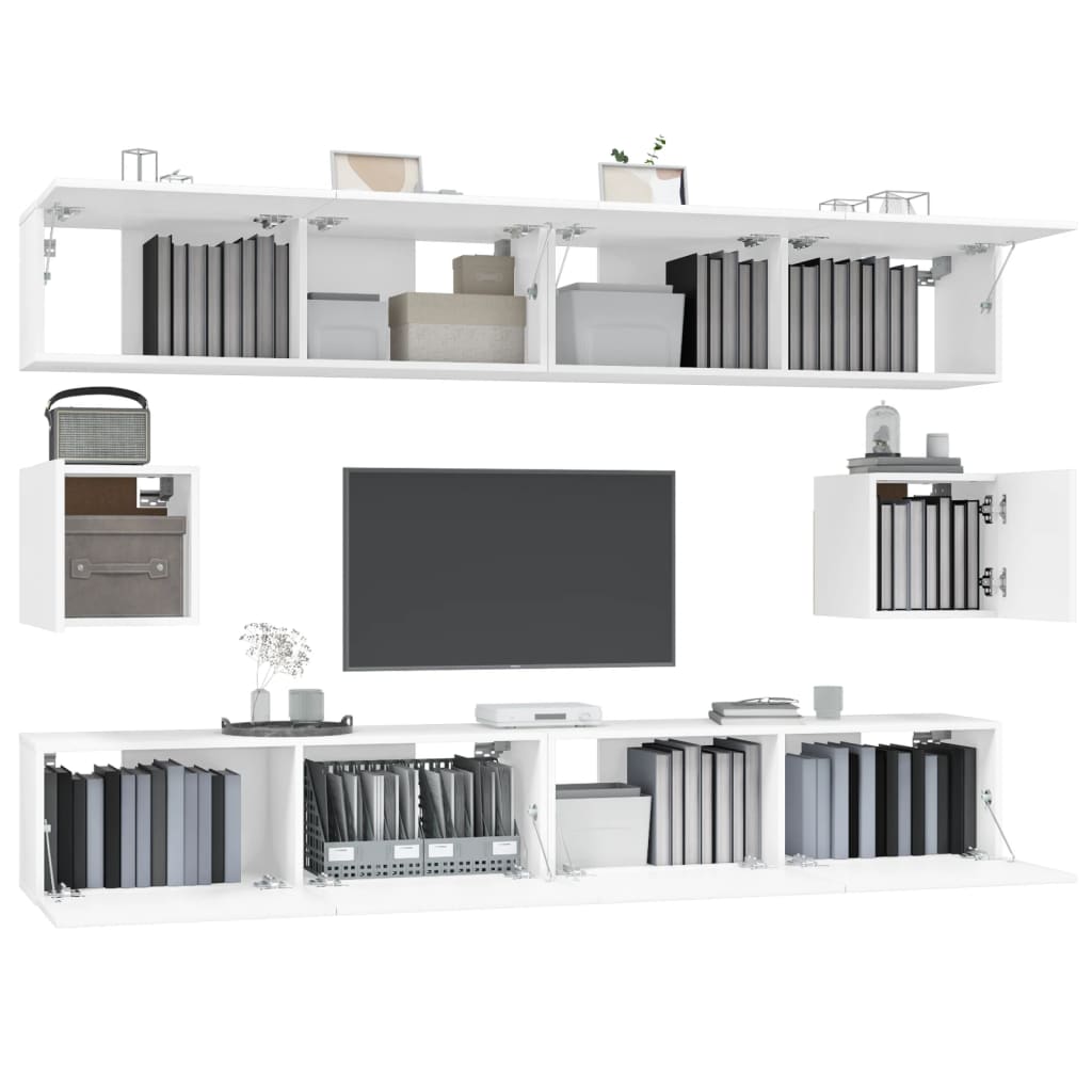 Ensemble de meubles TV 6 pièces en bois blanc