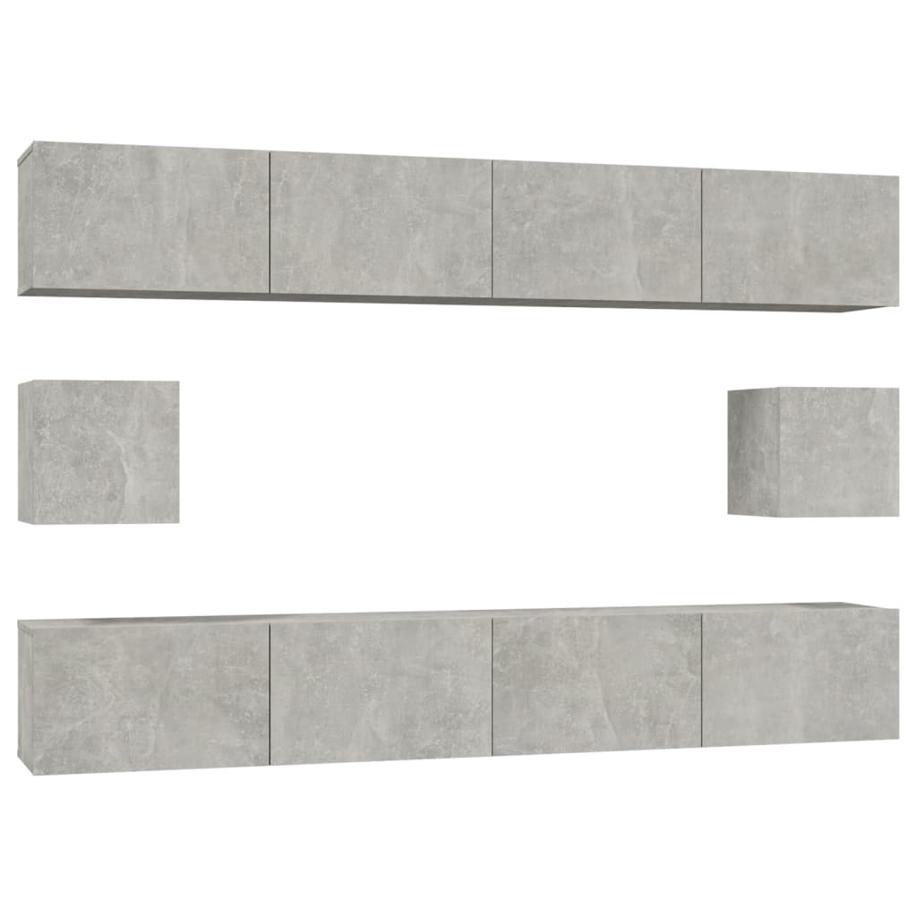 Ensemble de meubles TV 6 pièces en béton gris à base de bois