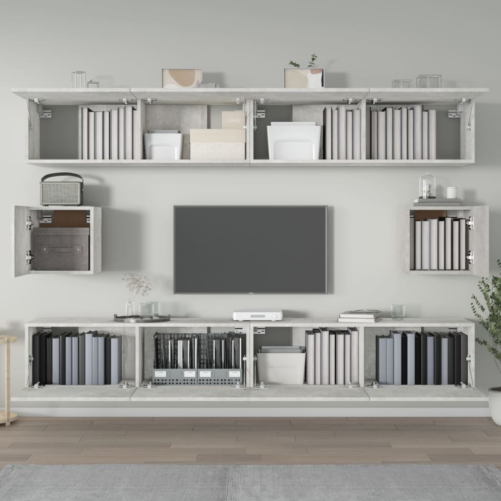 Ensemble de meubles TV 6 pièces en béton gris à base de bois