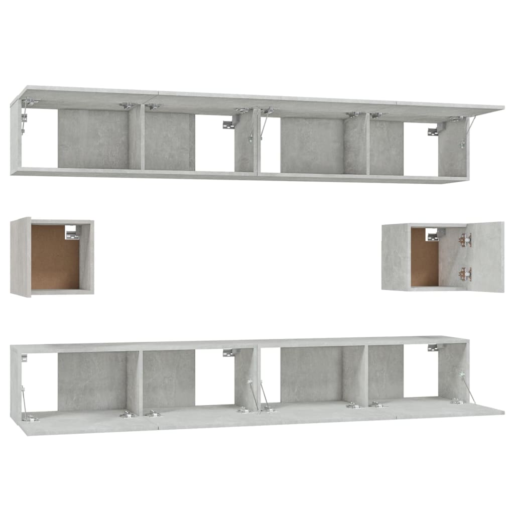 Ensemble de meubles TV 6 pièces en béton gris à base de bois