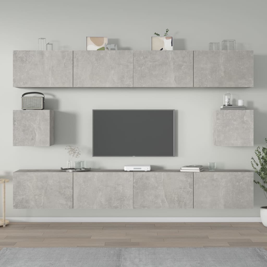 Ensemble de meubles TV 6 pièces en béton gris à base de bois