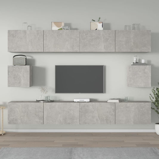 Ensemble de meubles TV 6 pièces en béton gris à base de bois