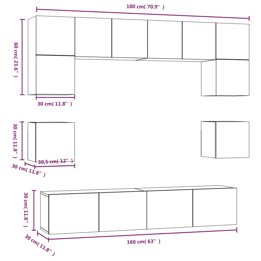 8-piece TV cabinet set Sonoma oak wood material