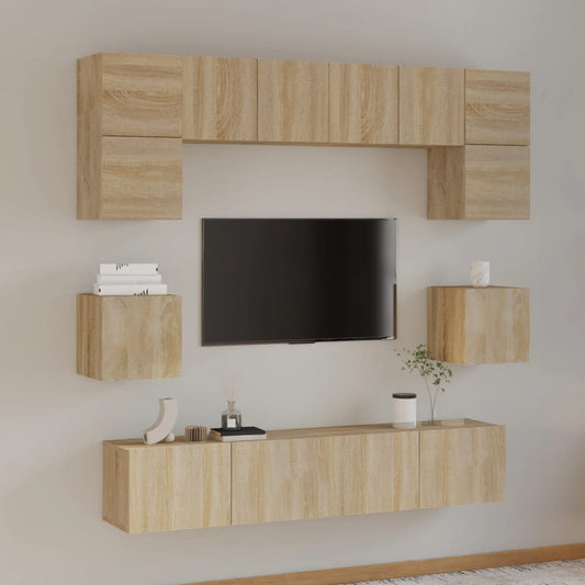 Ensemble de meubles TV 8 pièces en bois de chêne Sonoma