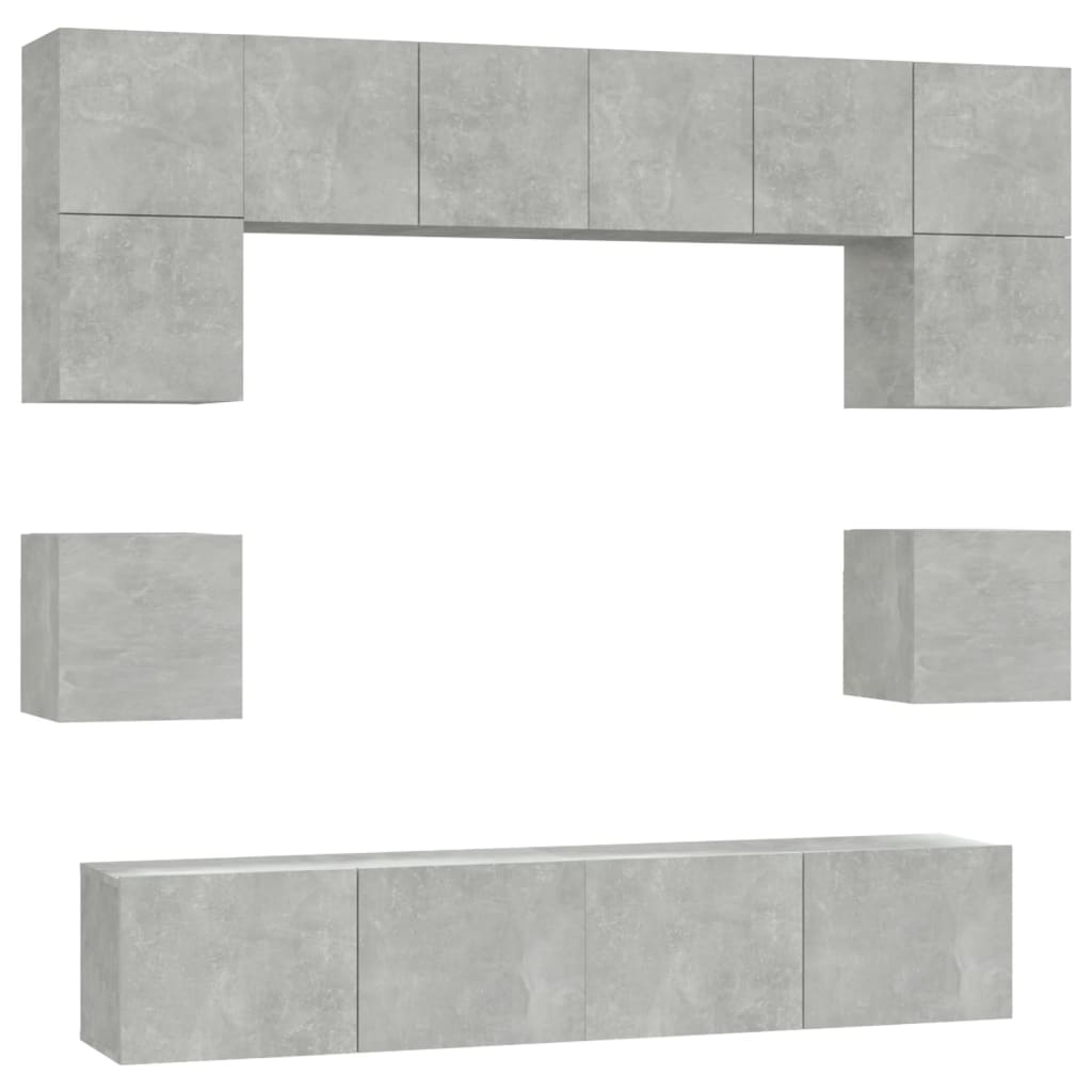 Ensemble de meubles TV 8 pièces en béton gris à base de bois
