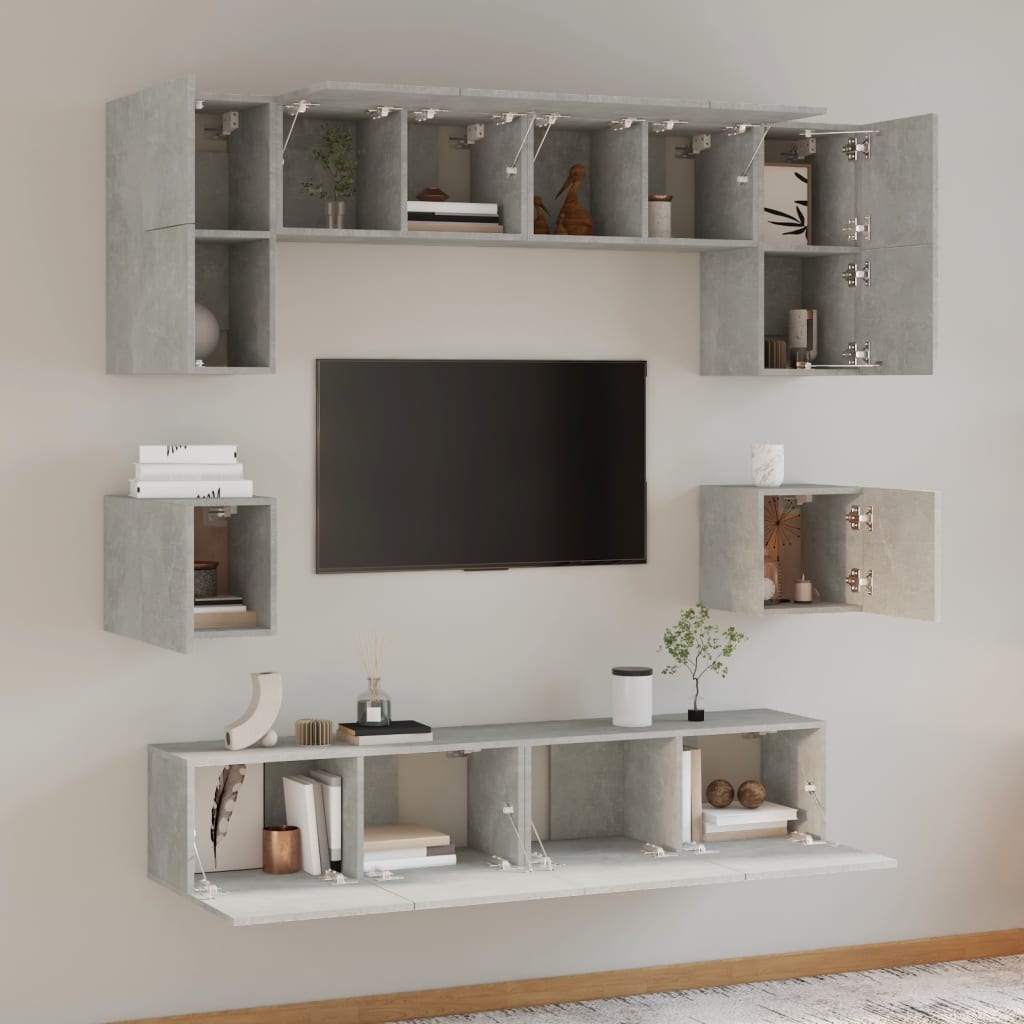 Ensemble de meubles TV 8 pièces en béton gris à base de bois