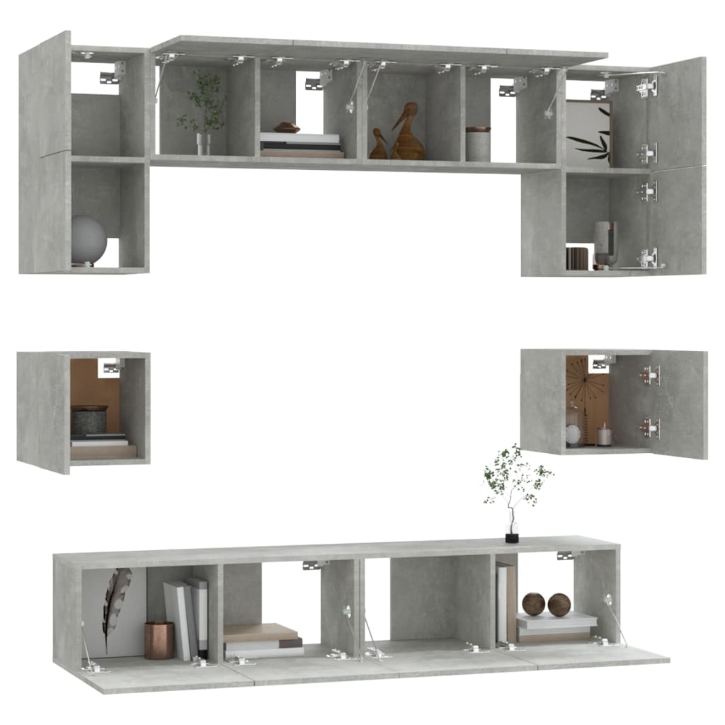 Ensemble de meubles TV 8 pièces en béton gris à base de bois