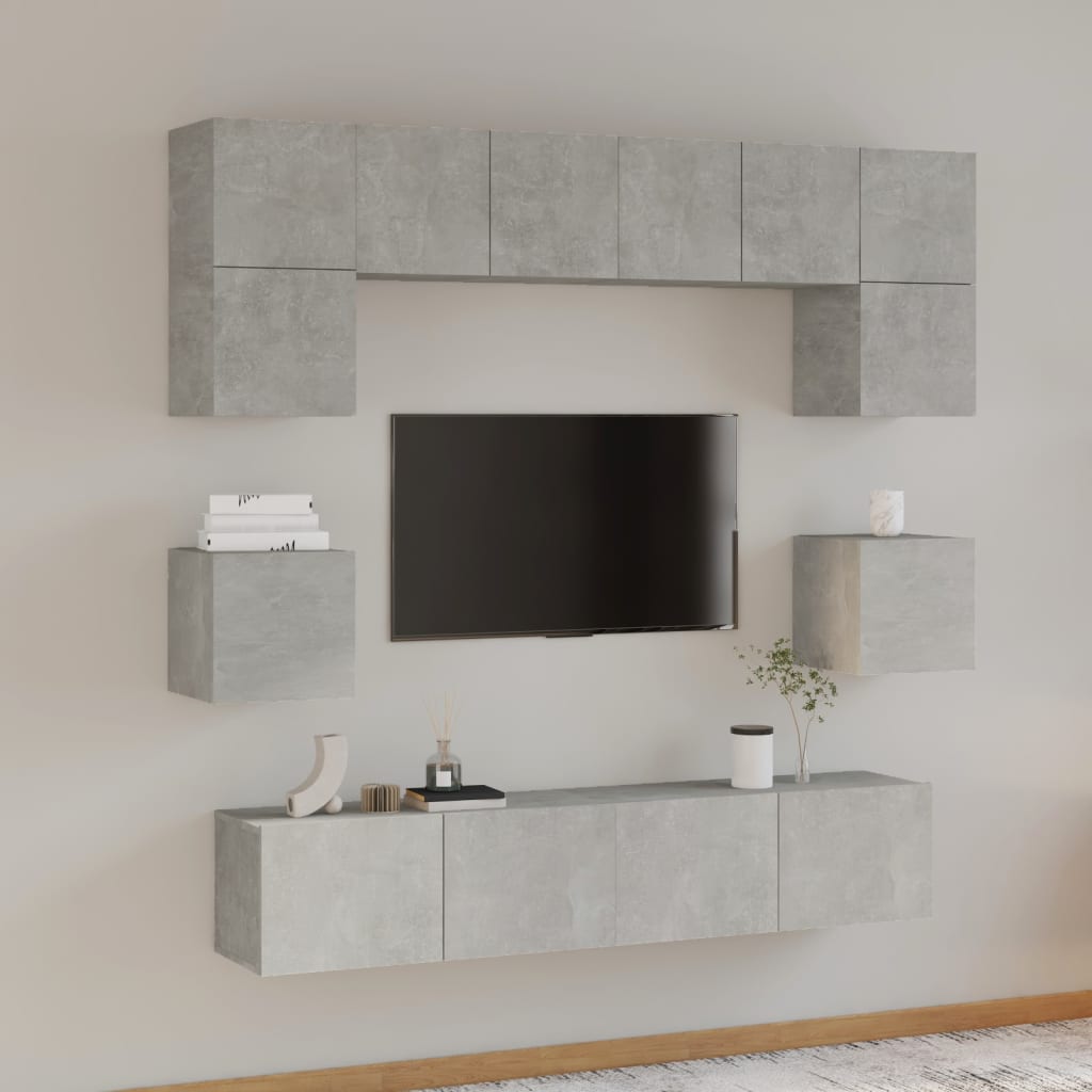 Ensemble de meubles TV 8 pièces en béton gris à base de bois