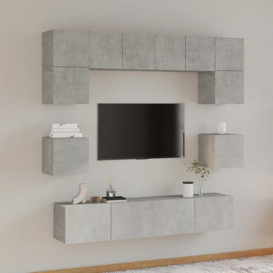 Ensemble de meubles TV 8 pièces en béton gris à base de bois
