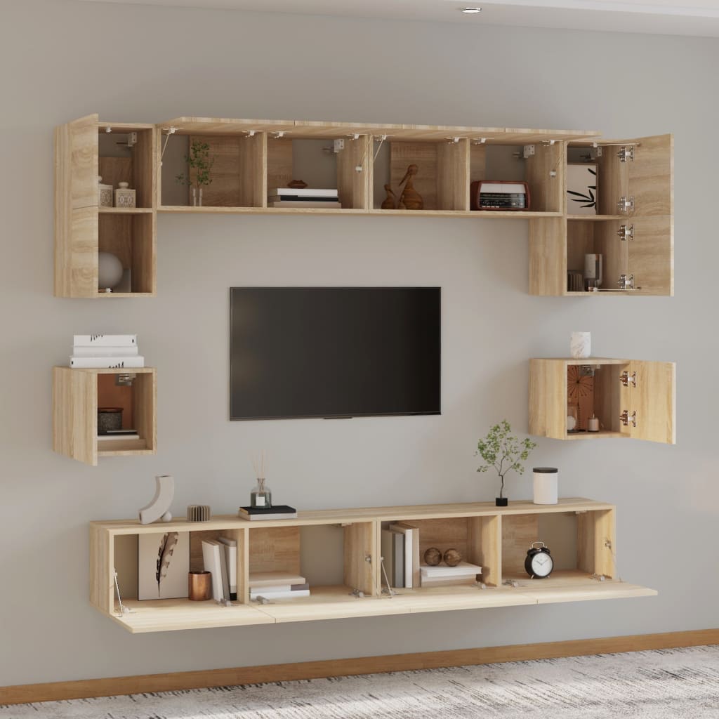 8-piece TV cabinet set Sonoma oak wood material