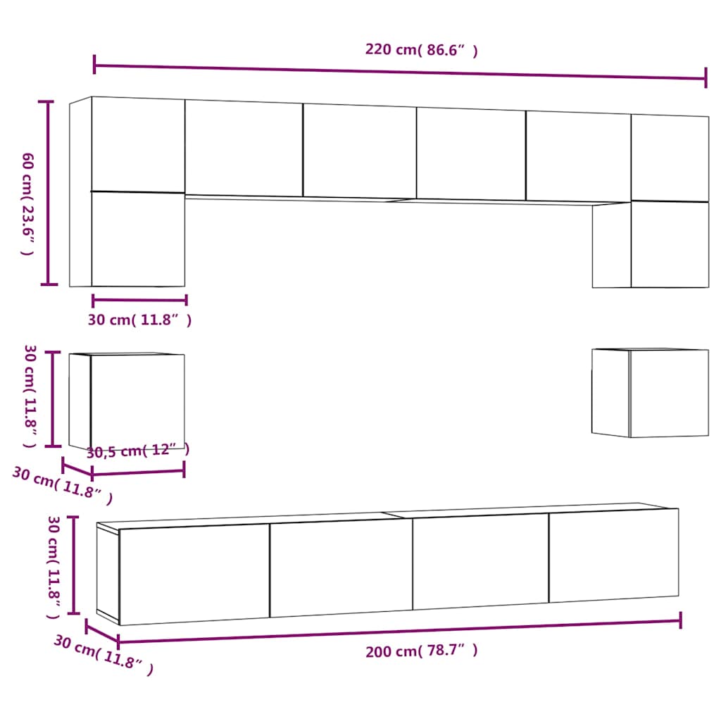 8-tlg. TV-Schrank-Set Sonoma-Eiche Holzwerkstoff