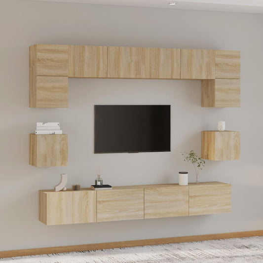 Ensemble de meubles TV 8 pièces en bois de chêne Sonoma