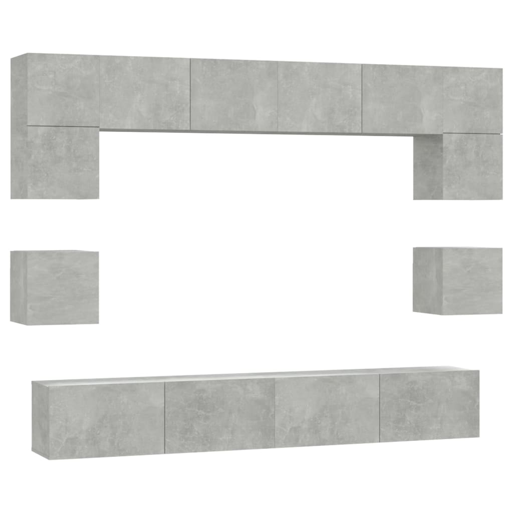 Ensemble de meubles TV 8 pièces en béton gris à base de bois