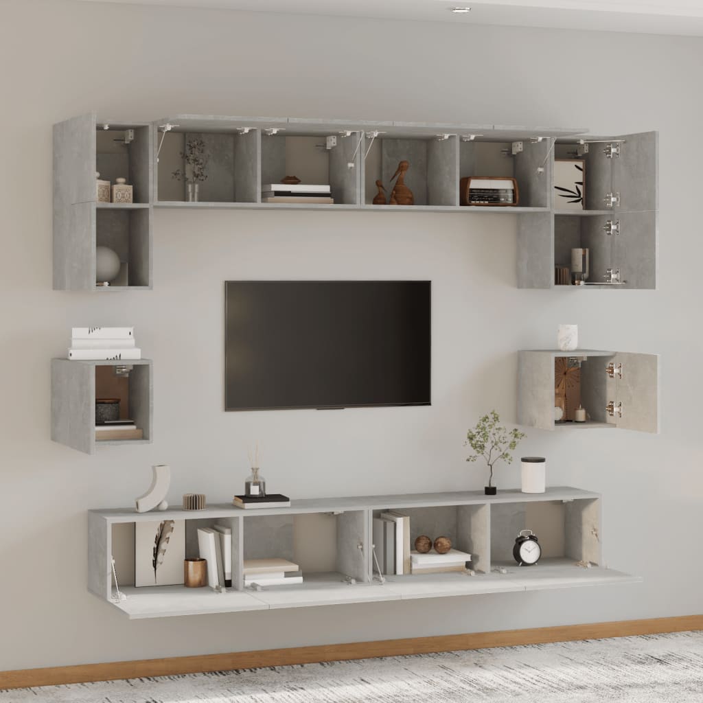 Ensemble de meubles TV 8 pièces en béton gris à base de bois
