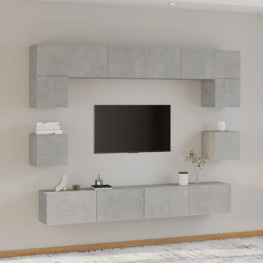 Ensemble de meubles TV 8 pièces en béton gris à base de bois