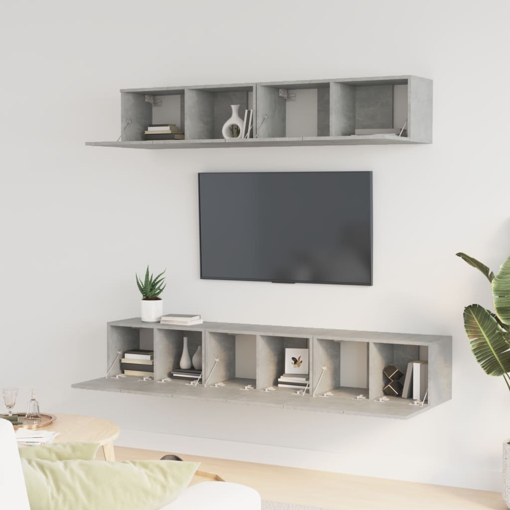 Ensemble de meubles TV 5 pièces en béton gris à base de bois