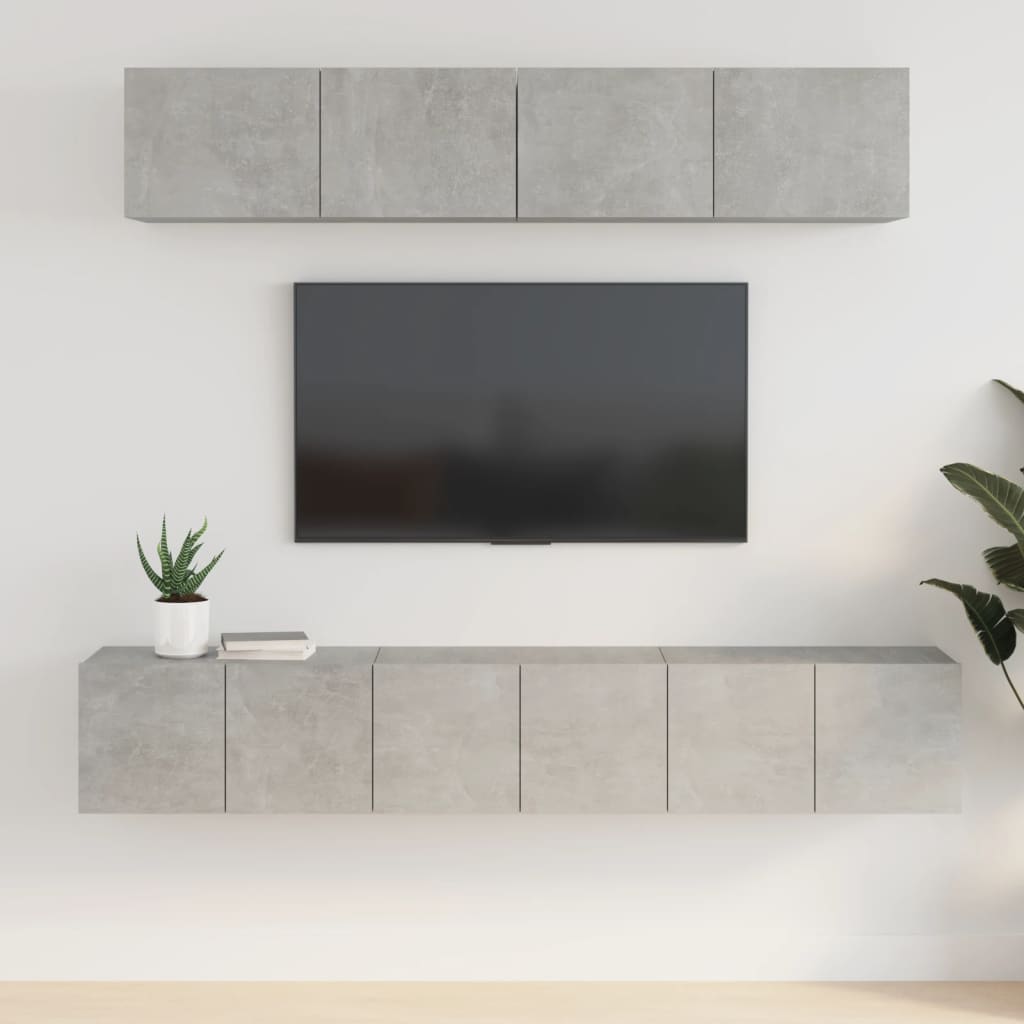 Ensemble de meubles TV 5 pièces en béton gris à base de bois