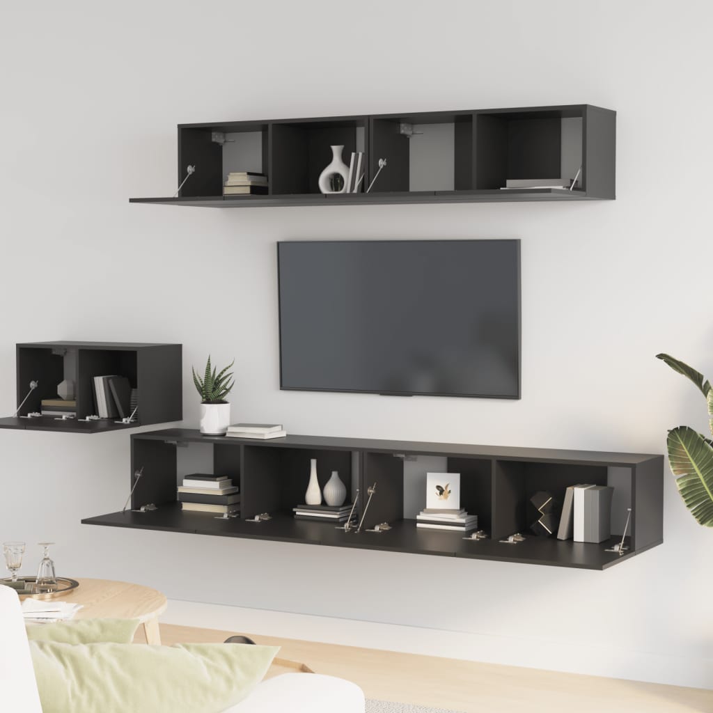 Ensemble de meubles TV 5 pièces, matériau à base de bois noir