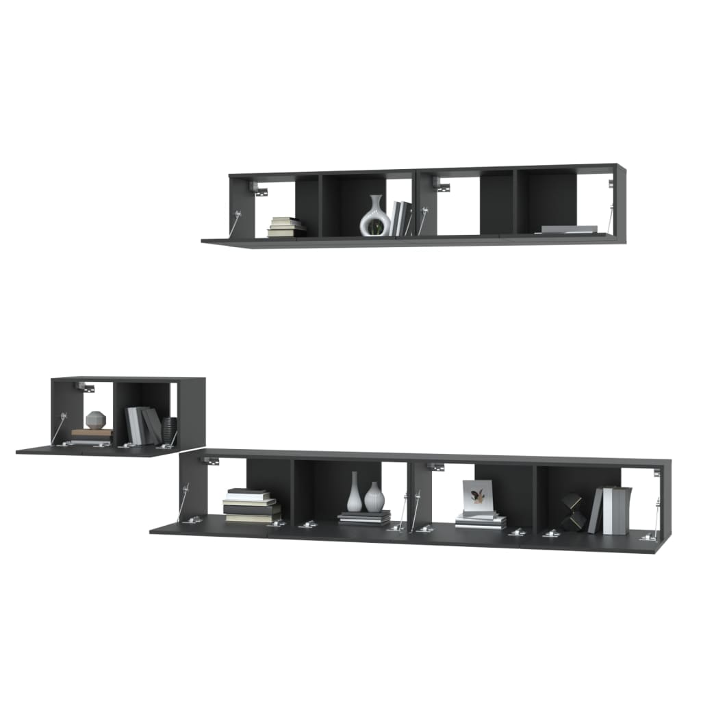 Ensemble de meubles TV 5 pièces, matériau à base de bois noir