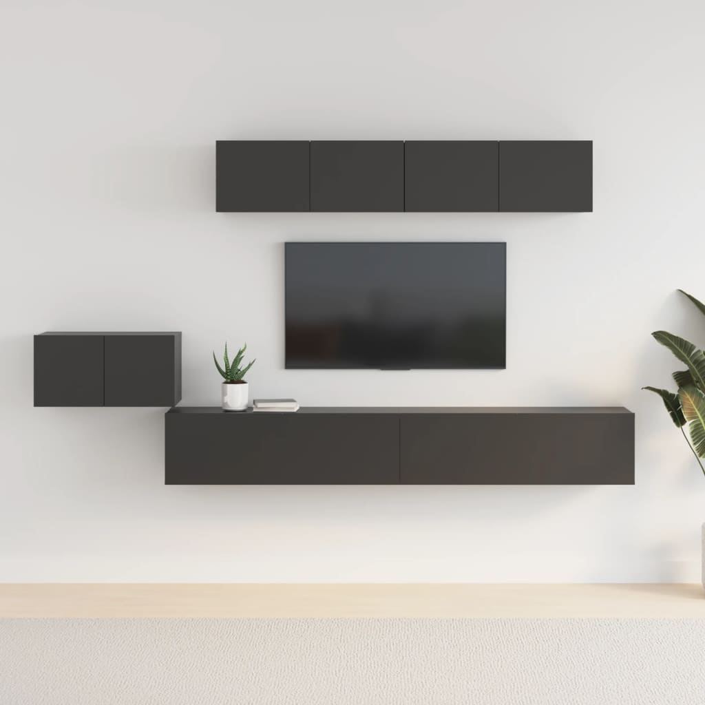 Ensemble de meubles TV 5 pièces, matériau à base de bois noir