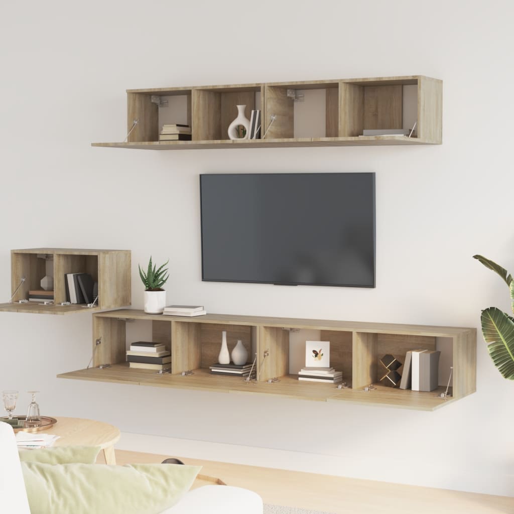 Ensemble de meubles TV 5 pièces en bois de chêne Sonoma
