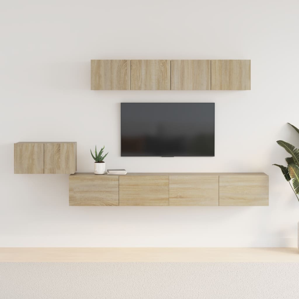 Ensemble de meubles TV 5 pièces en bois de chêne Sonoma