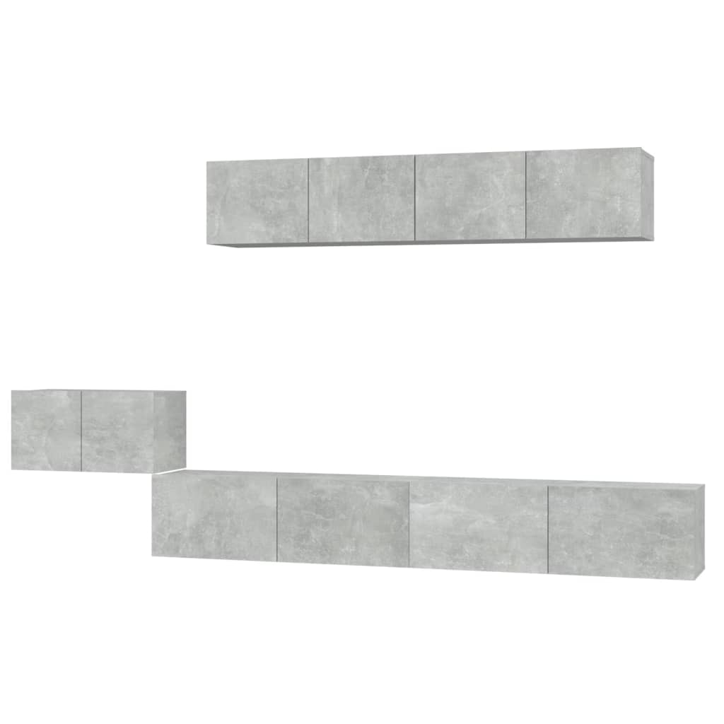 Ensemble de meubles TV 5 pièces en béton gris à base de bois