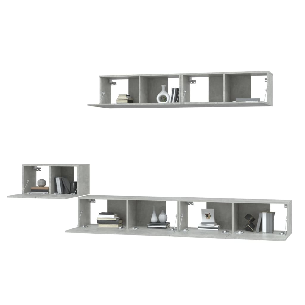 Ensemble de meubles TV 5 pièces en béton gris à base de bois