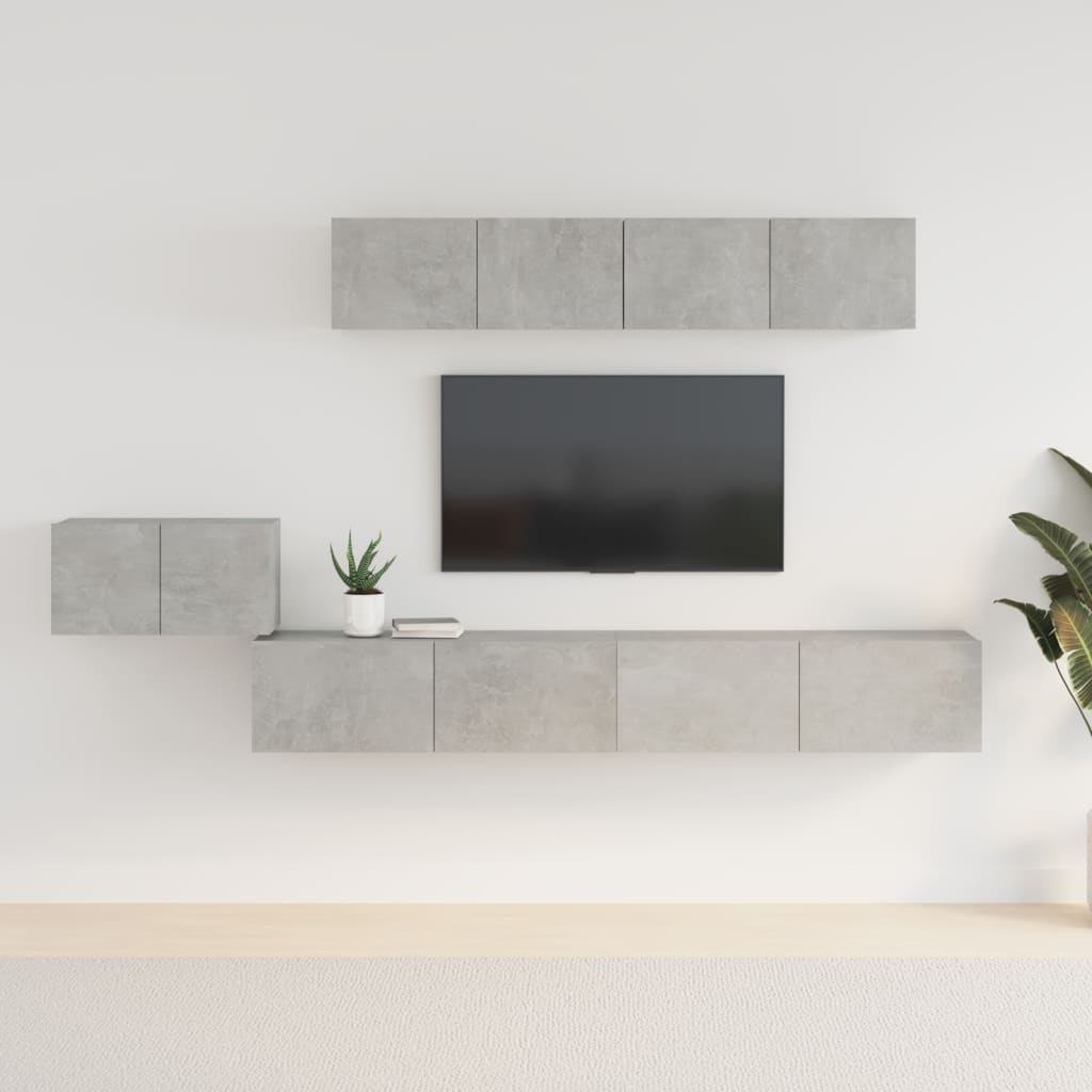 Ensemble de meubles TV 5 pièces en béton gris à base de bois