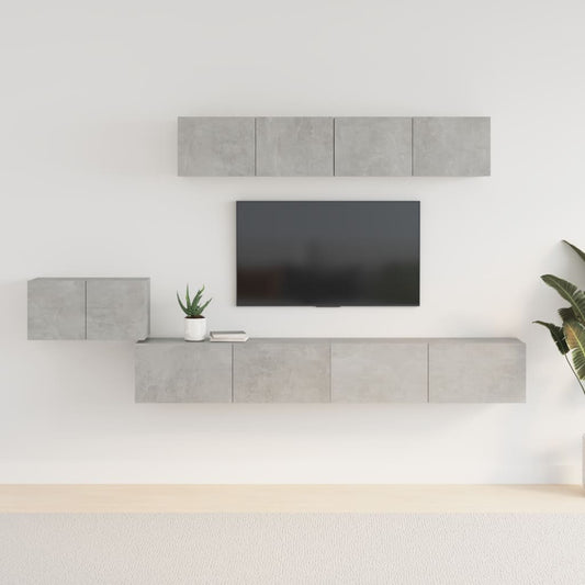 Ensemble de meubles TV 5 pièces en béton gris à base de bois