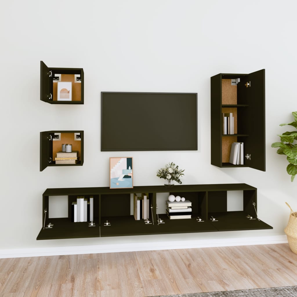 Ensemble de meubles TV 5 pièces, matériau à base de bois noir
