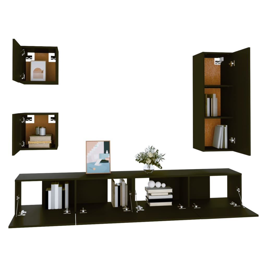 Ensemble de meubles TV 5 pièces, matériau à base de bois noir