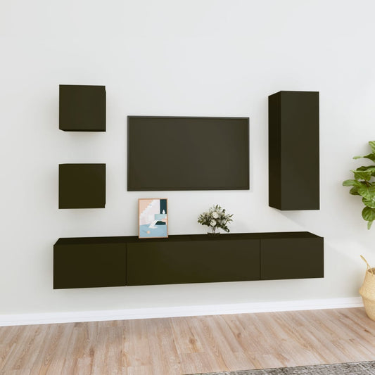 Ensemble de meubles TV 5 pièces, matériau à base de bois noir