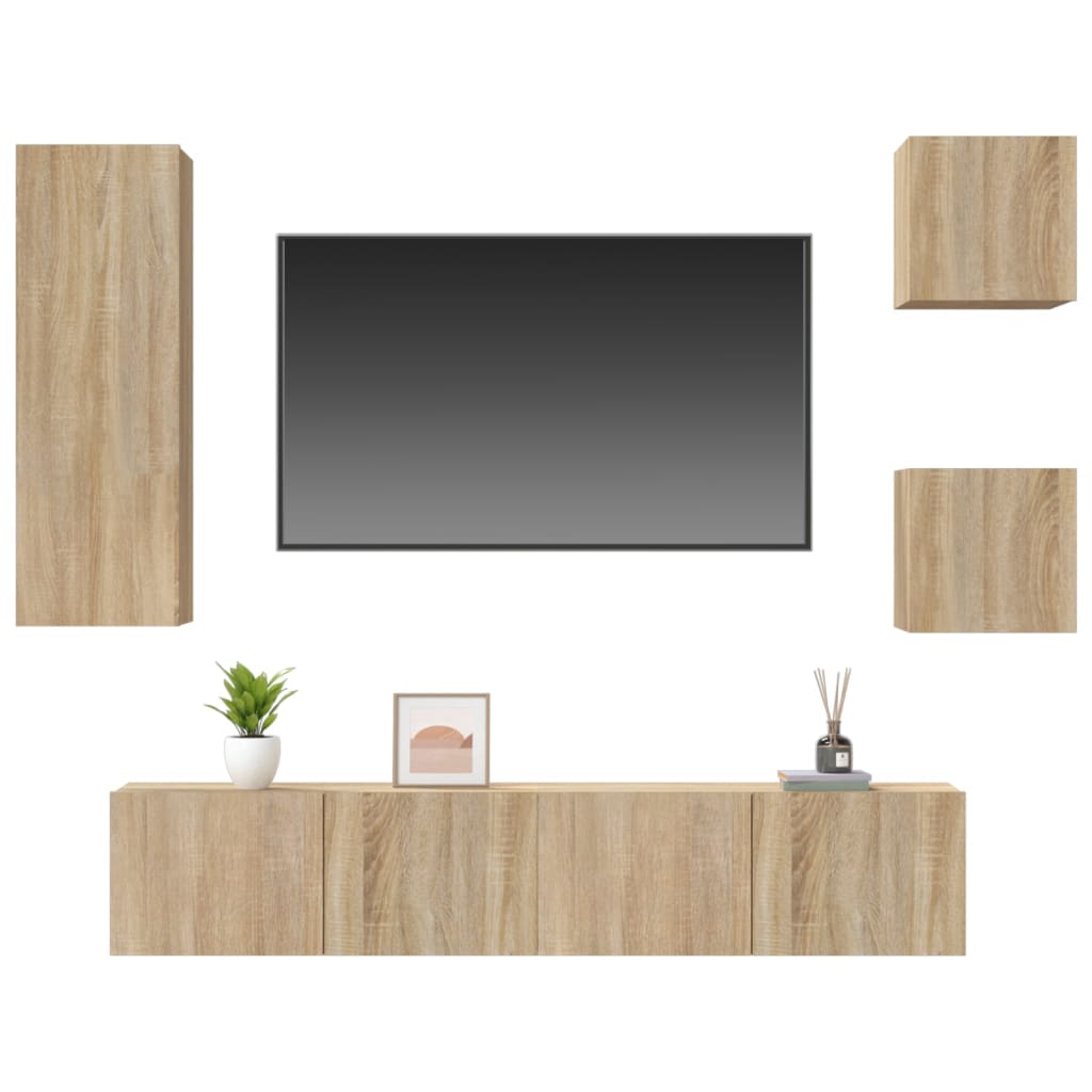 Ensemble de meubles TV 5 pièces en bois de chêne Sonoma