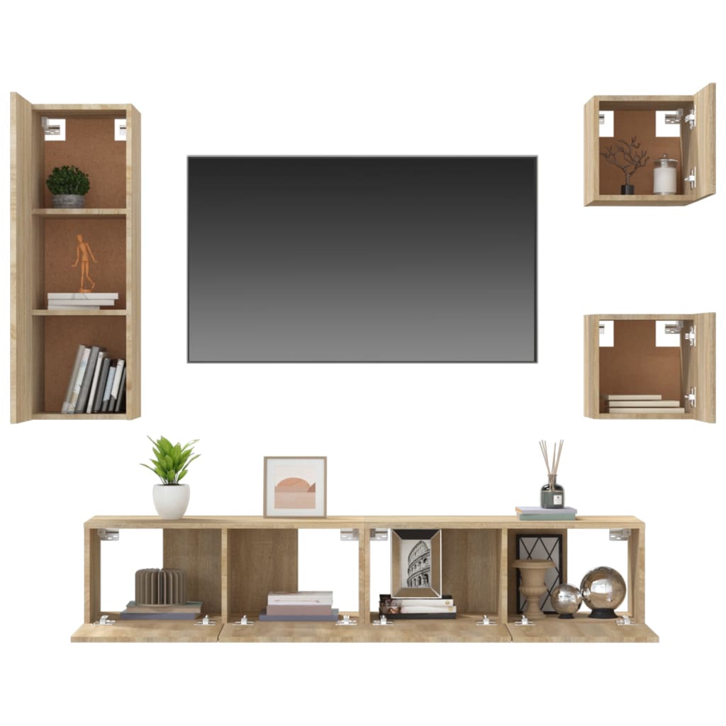 Ensemble de meubles TV 5 pièces en bois de chêne Sonoma