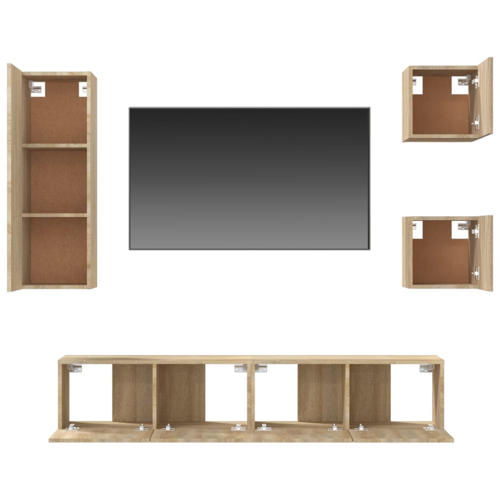 Ensemble de meubles TV 5 pièces en bois de chêne Sonoma