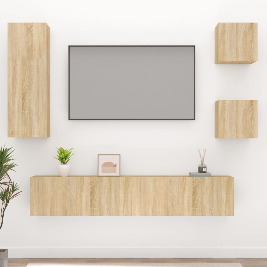 Ensemble de meubles TV 5 pièces en bois de chêne Sonoma