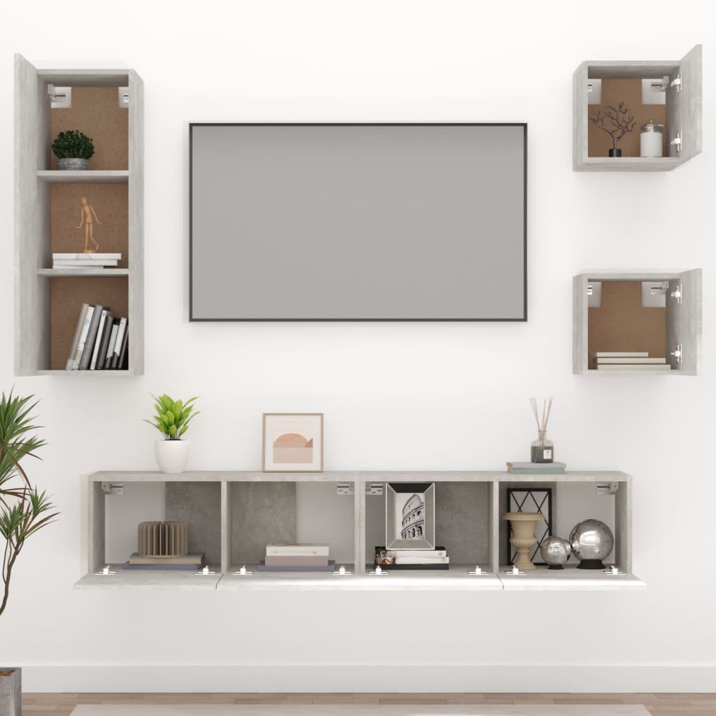 Ensemble de meubles TV 5 pièces en béton gris à base de bois